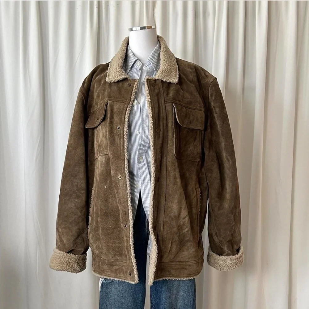 Vintage Wilson’s Leather Brown Weathered Suede Sherpa Lined Men’s Jacket. - Picture 4 of 8